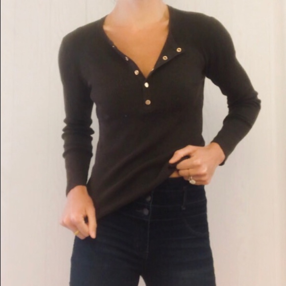 🍸For The Republic dark olive/brown Henley sweater